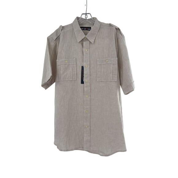Reyn Spooner Mens Beige Linen Blend Button-Up Shirt Dual Front Pockets - Picture 1 of 10